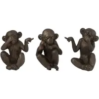 J-Line Singe Voir/Entendre/Se taire Poly Marron Small 3 Assorti
