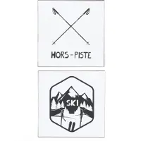 J-Line Pancarte carre texte+illustration ski metal blanc/noir assortiment de 2
