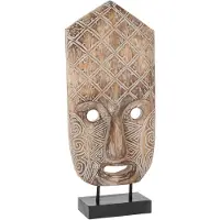 J-Line Masque primitif sur pied albasia en bois marron/blanc large