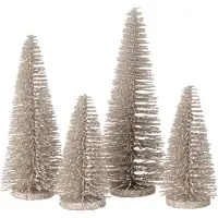 J-Line Boite de 4 sapin de noël décoratif paillettes plastique greige