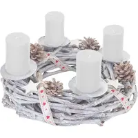 MCW Couronne de l'avent en bois Ø 30cm avec bougies rouge