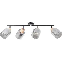 Brilliant WEALD Tube spot 4flg noir/fumée/bois | Spot de plafond avec abat-jour fumé | 4 x E27 max. 40 W | métal/verre/bois