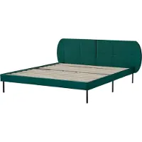 En.casa Lit rembourré 'Porvoo' pin velours 160 x 200 cm vert foncé