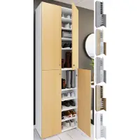 VCM XL bois Grande armoire à chaussures Étagère à chaussures Grande botte Meuble d'entrée Lona 10 compartiments Portes battantes