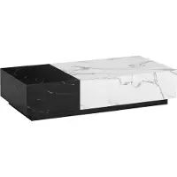 Wohnling Table basse 120x60x28 cm Blanc Noir Table de salon en marbre Moderne Table de salon basse Rectangulaire avec tiroirs Table de salon Espace de rangement