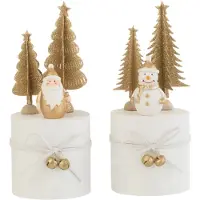 J-Line Pere noel/bonhomme de neige sur pied rond bois blanc/or assortiment de 2