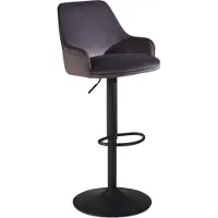 Wohnling Tabouret de bar velours gris Tabouret avec dossier 86 106 cm Tabouret de cuisine Réglable en hauteur Moderne 100 kg Chaise de bar Tabouret de comptoir avec pied trompette en métal