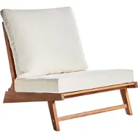 Beliani Chaise de jardin en bois d'acacia clair avec coussins crème blanc fauteuil bas style rustique moderne intérieur extérieur