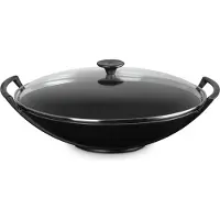 Le Creuset Poêle Wok Le Creuset Noir Avec Couvercle en Verre 36 cm