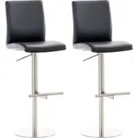 CLP Lot de 2 tabourets de bar Cadiz, revêtement en similicuir, pivotants et réglables en hauteur, charge maximale de 240 kg, structure noire, finition acier inoxydable