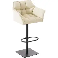 CLP Tabouret de bar Damaso, revêtement en similicuir, pivotant, réglable en hauteur en continu jusqu'à 240 kg, couleur crème, piètement noir