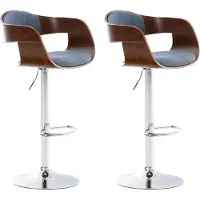CLP Lot de 2 tabourets de bar Kingston en tissu, pivotants et réglables en hauteur, noyer/bleu