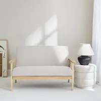 Sweeek Banquette Canapé En Bois Et Tissu Crème. Isak. L 114 X P 69.5 X H 73cm