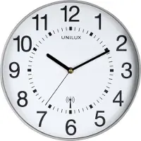 Unilux 400094562 Horloge murale WAVE - Ø 30 cm, horloge murale radio, gris métal