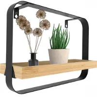 GADGY Wandplank Metaal Hout Zwart - Wandrek - Wandbox - Wanddecoratie Industrieel - Muurdecoratie Metaal - 39x26.5CM