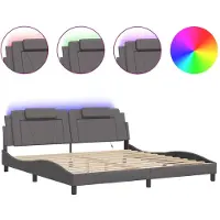 vidaXL Cadre de lit avec LED Gris 200x200 cm Similicuir