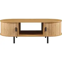 En.casa Table basse 'Tvedestrand' avec 2 portes coulissantes Pieds en métal 120 x 55 x 40 cm Naturel