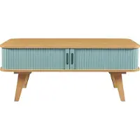 En.casa Table basse 'Tysvær' avec 2 portes coulissantes 100 x 50 x 40 cm bambou / bleu