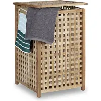 Relaxdays Panier à linge bois noyer corbeille à linge couvercle HxlxP 67,5 x 45,7 x 45 75L
