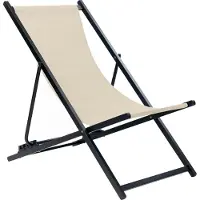 Beliani Chaise de plage pliante beige assise en maille filet cadre noir chaise longue pour terrasse avec dossier réglable