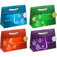 Tsi Pochettes cadeaux de Noël Série Élégante, polypropylène, L 330 x P 140 x H 260 mm, lot de 12, 4 motifs assortis