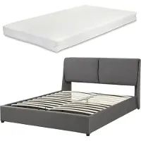 En.casa Lit rembourré 'Lunner' lit double avec matelas et coffre de lit 160 x 200 cm gris foncé