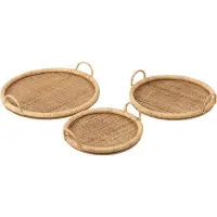 J-Line Set de 3 plateaux ovales rottin/metal naturel