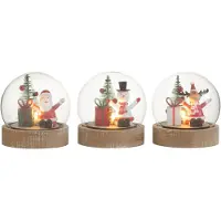 J-Line Cloche pere noel/renne/bonhomme de neige+led bois/verre mix assortiment de 3