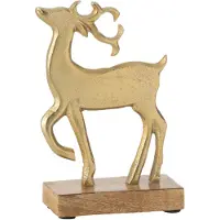 J-Line Renne Sur Socle Alu/Bois Or Petit