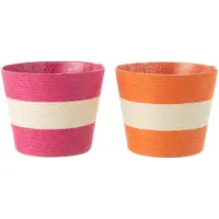 J-Line Cache-pot cordes rayure papier/pet rose/orange extra large assortiment de 2