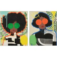 J-Line Decoration murale femme popart toile mix small assortiment de 2