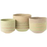 J-Line Set de 3 paniers Lignes Jute naturel/Vert