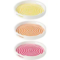 J-Line Plateau rond bois de manguier rose/orange/jaune assortiment de 3