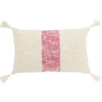 J-Line Coussin rectangle lignes+floches coton blanc/rose