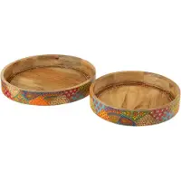 J-Line Set 2 plateaux 2 anses delhi bois de manguier mix