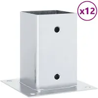 vidaXL Bases de poteau carrées 12 pcs argent 81x81 mm acier galvanisé