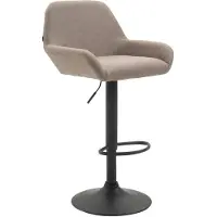 CLP Tabouret de bar Braga en tissu, pivotant et réglable en hauteur, couleur taupe, piètement noir