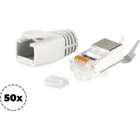 S-Impuls maximum connectivity Connecteur modulaire réseau RJ45 SET pour câble de pose jusqu'à AWG 23, connecteur avec décharge de traction, aide à l'insertion et douille, gris UE 50 (72067-50GR)
