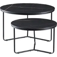 En.casa Set de table basse 'Poxdorf' 2 pcs. rond imitation marbre, noir