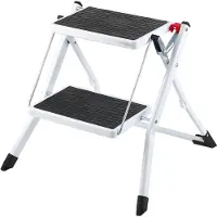 Vevor Marchepied Pliable Capacité 150 kg Escabeau à 2 Marches en Acier Tabouret Large Multi-usage avec Surface et Patins Antidérapants pour Adultes
