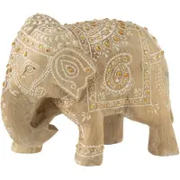 J-Line Eléphant Perles Mangue Bois Naturel/Blanc Large