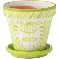 J-Line Flowerpot+plate granada handmade+painted ceramic green medium