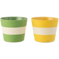 J-Line Cache-pot cordes rayure papier/pet jaune/vert extra large assortiment de 2