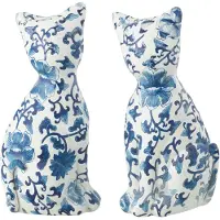 J-Line Chat Motif Polyrésine Bleu/Blanc Large 2 Assorti