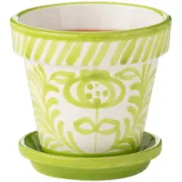J-Line Flowerpot+plate granada handmade+painted ceramic green small