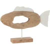 J-Line Poisson Ovale Sur Pied Bois de Mangue Blanc/Naturel