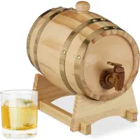 Relaxdays Holzfass, Distributeur de boissons, Marron