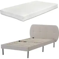 En.casa Lit rembourré 'Porvoo' avec matelas pin velours 90 x 200 cm beige
