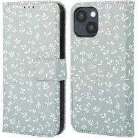 IMoshion Étui de télephone portefeuille Design pour Apple iPhone 14 - Smoke Green Flowers