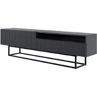 Selsey Veldio - Buffet TV avec compartiment ouvert, noir avec structure métallique, 175 cm